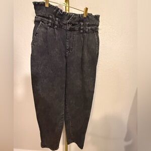 High-Waist Washed Black Tapered Jeans